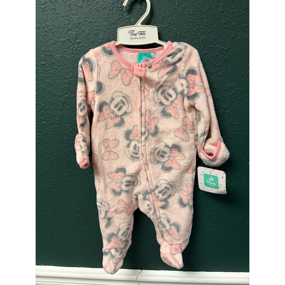 Disney Baby Minnie Mouse Pink Fleece Footed Sleeper NWT 0-3M